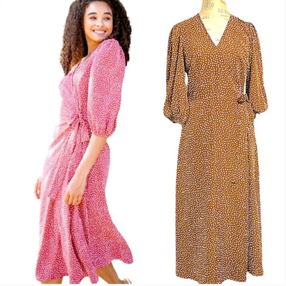 Lucy Paris Wrap Midi Dress Brown Size Small